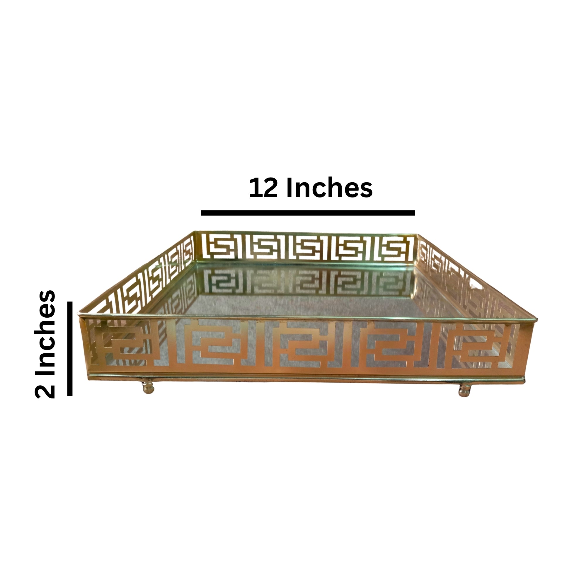 Gold Mirrored Square Tray with Greek Key Pattern