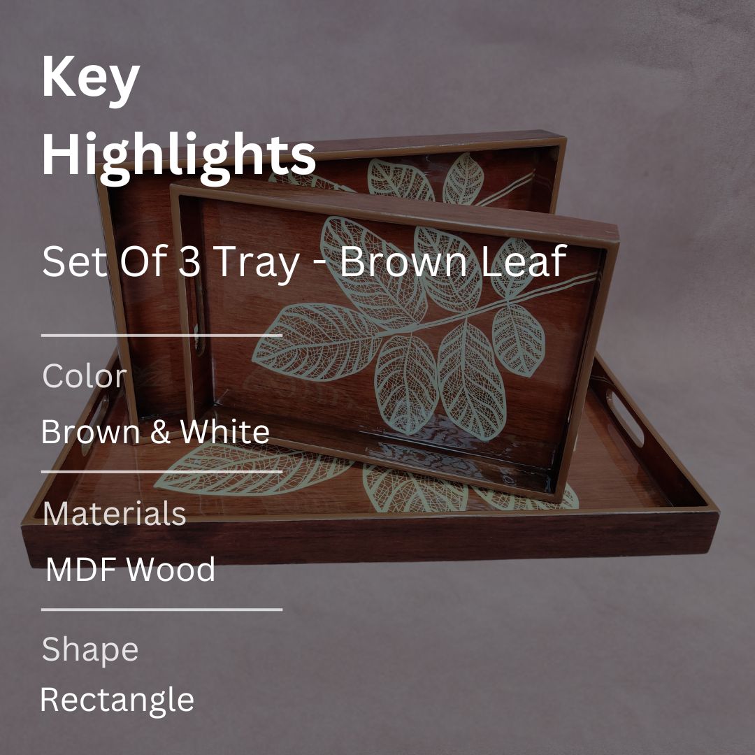 Set Of 3 Tray - Brown Leaf