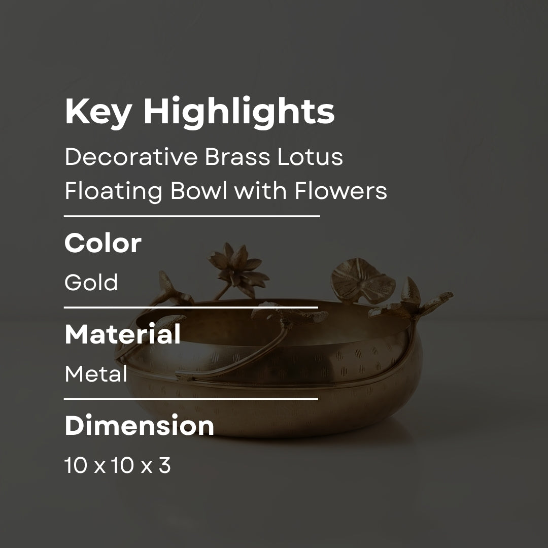 Decorative Brass Lotus Floating Bowl with Flowers