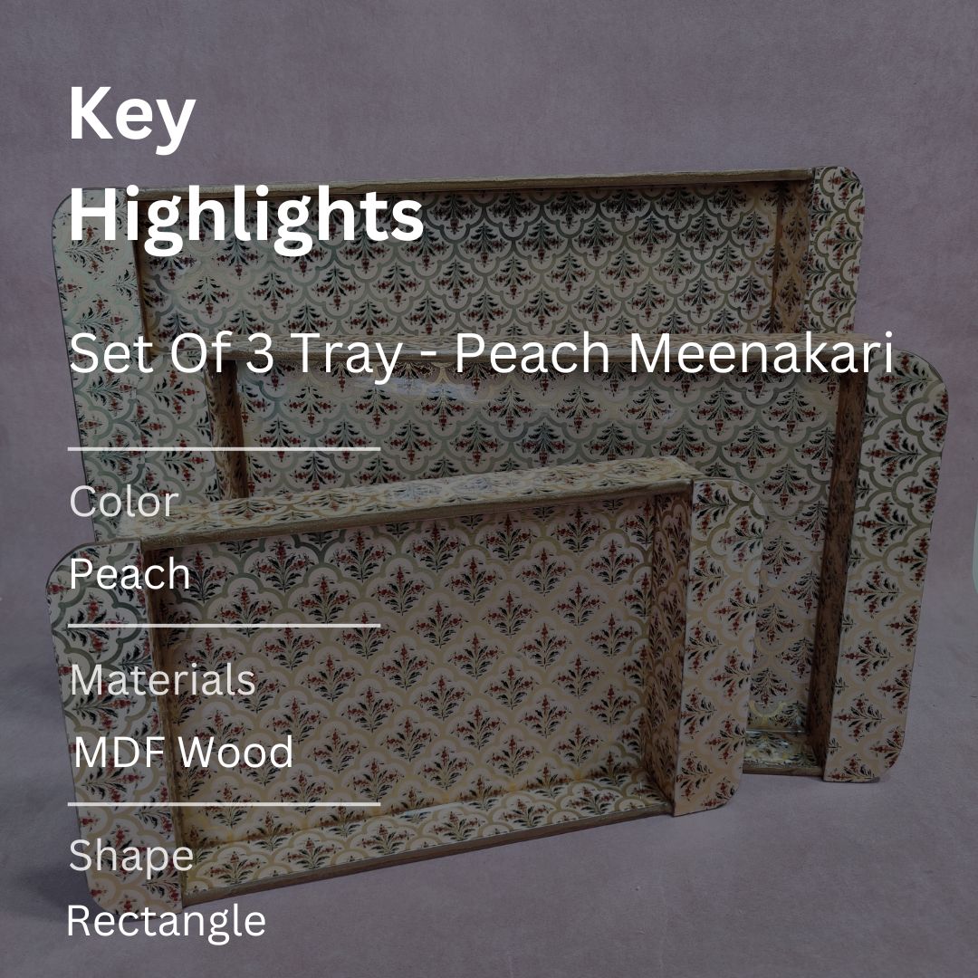 Set Of 3 Tray - Peach Meenakari