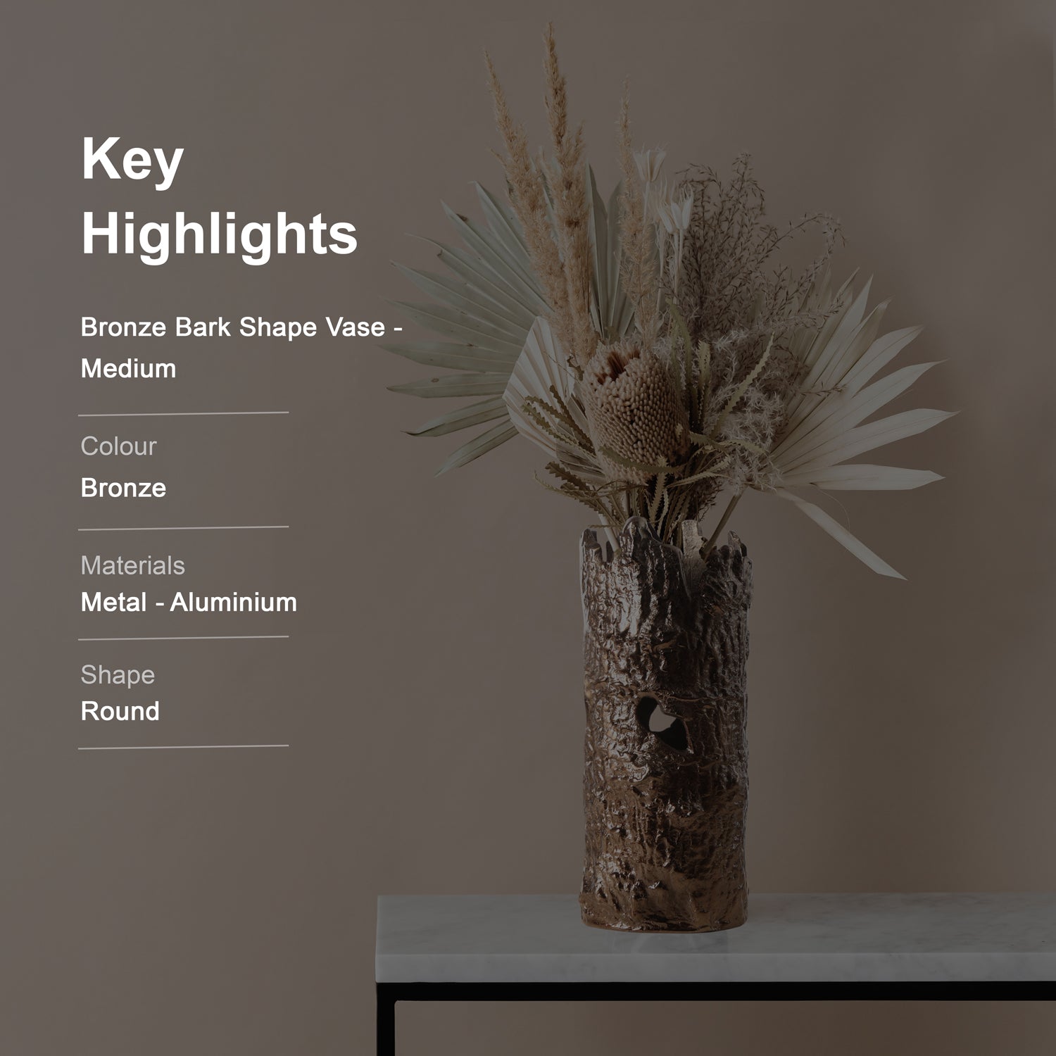 Bronze Bark Shape Vase - Medium 7- The Home Co.