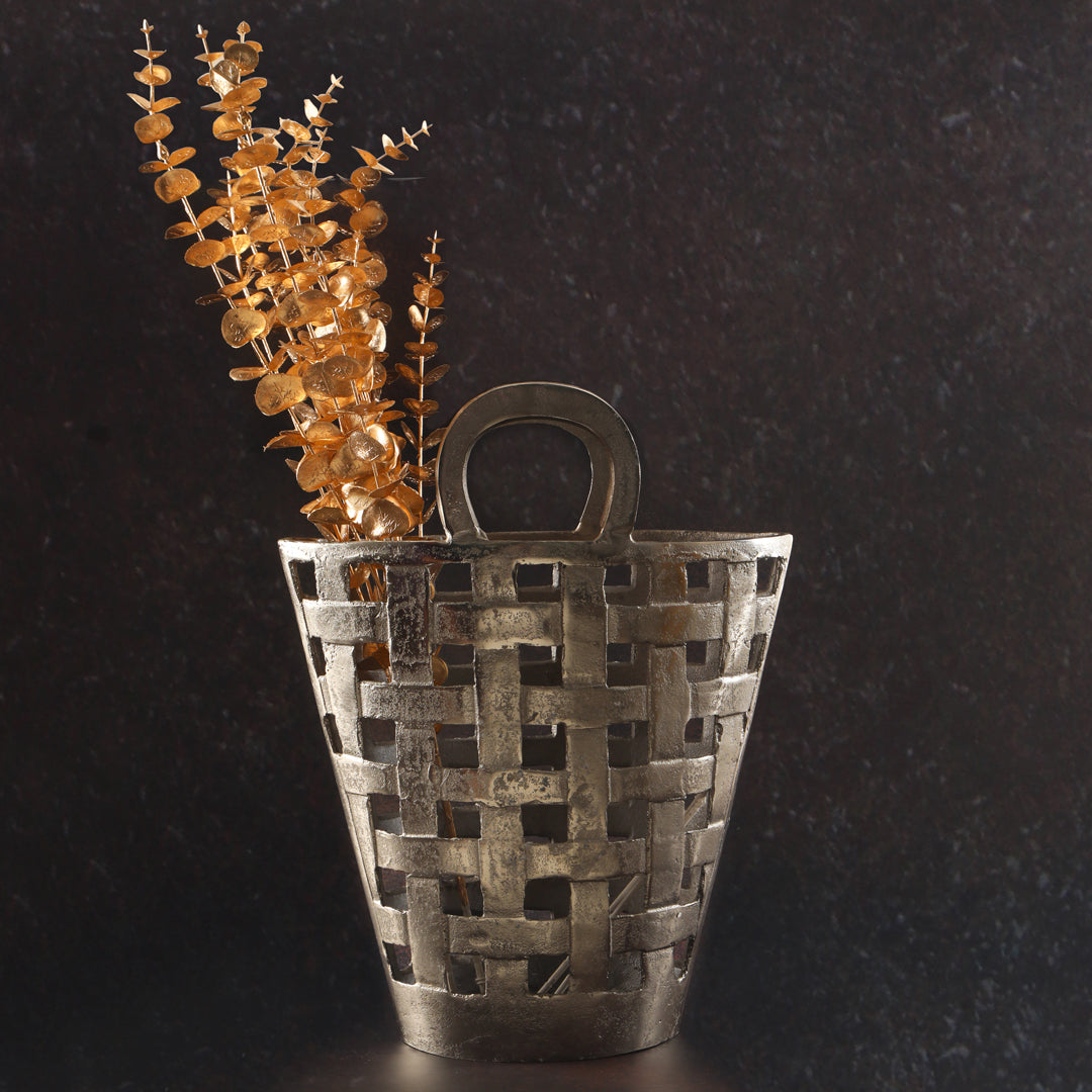 Aluminium Silver Basket Vase