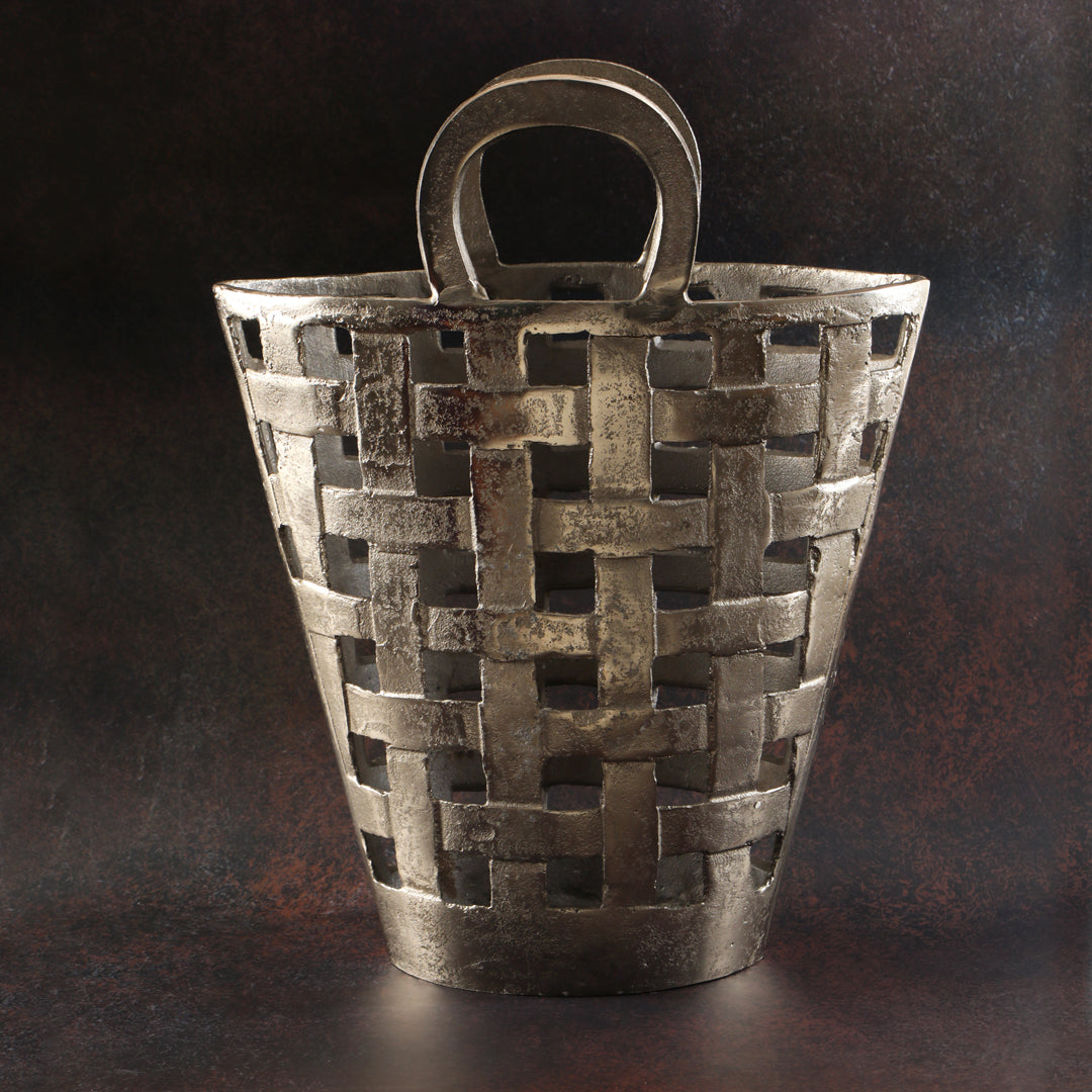 Aluminium Silver Basket Vase