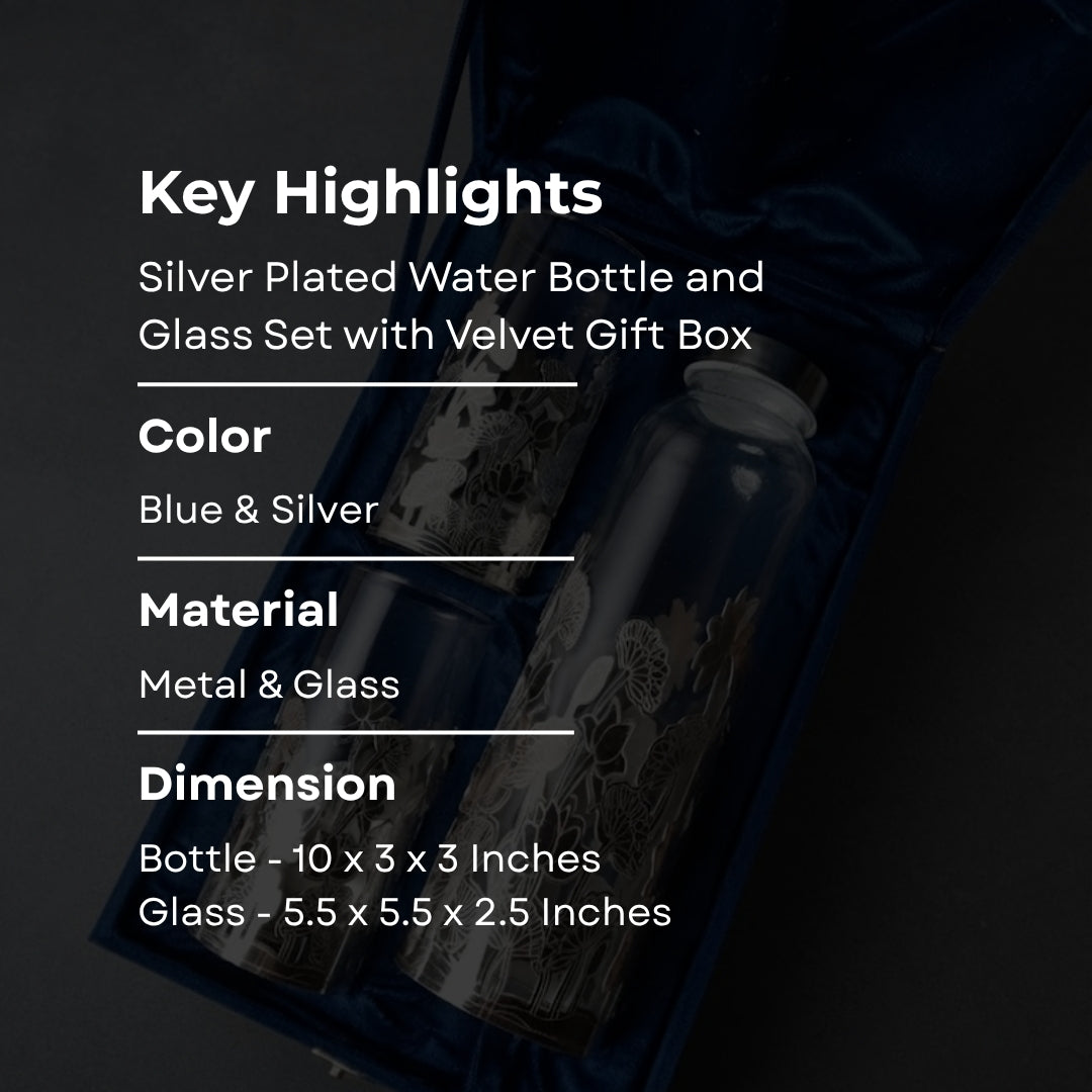 Silver Plated Water Bottle and Glass Set with Velvet Gift Box