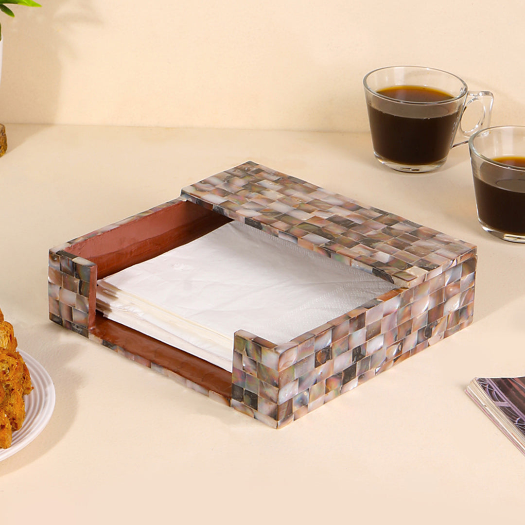 Square Tissue Holder - Brown Mother Of Pearl