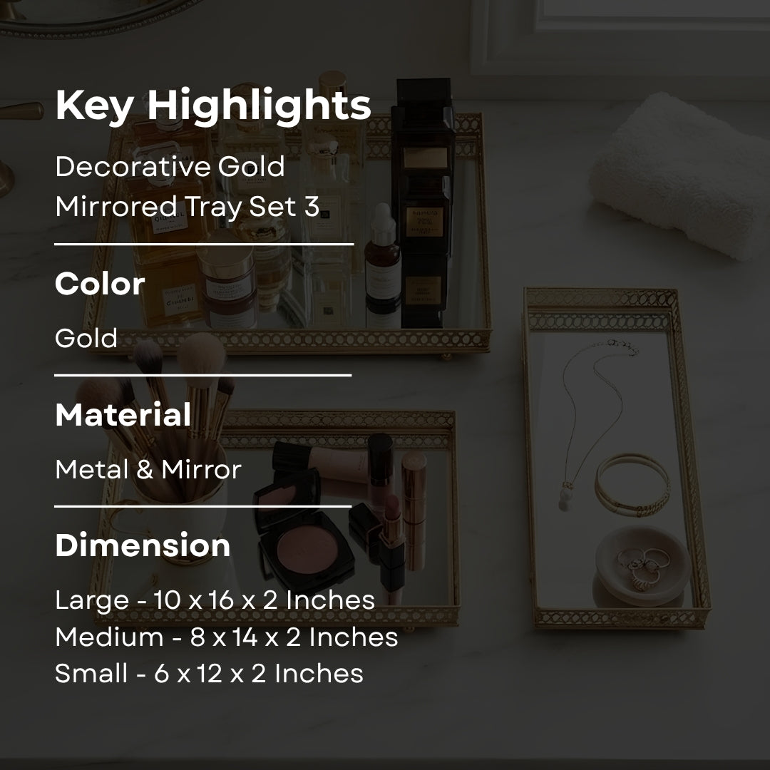 Decorative Gold Mirrored Tray Set 3