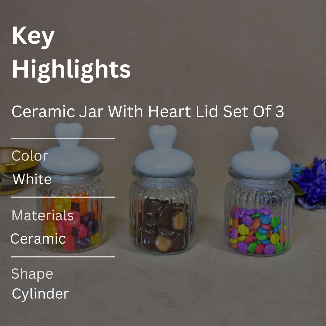 Ceramic Jar With Heart Lid Set Of 3