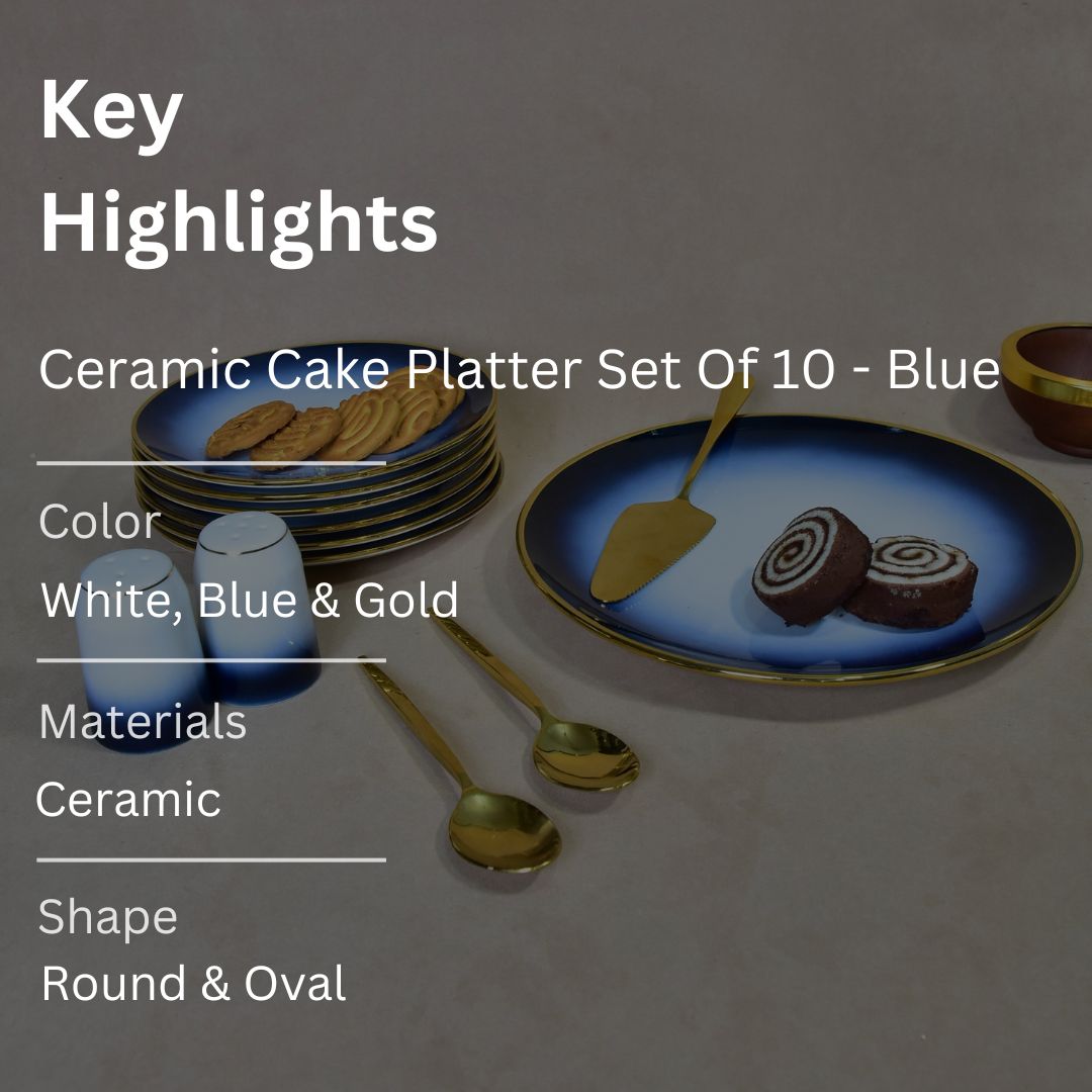 Ceramic Cake Platter Set Of 10 - Blue