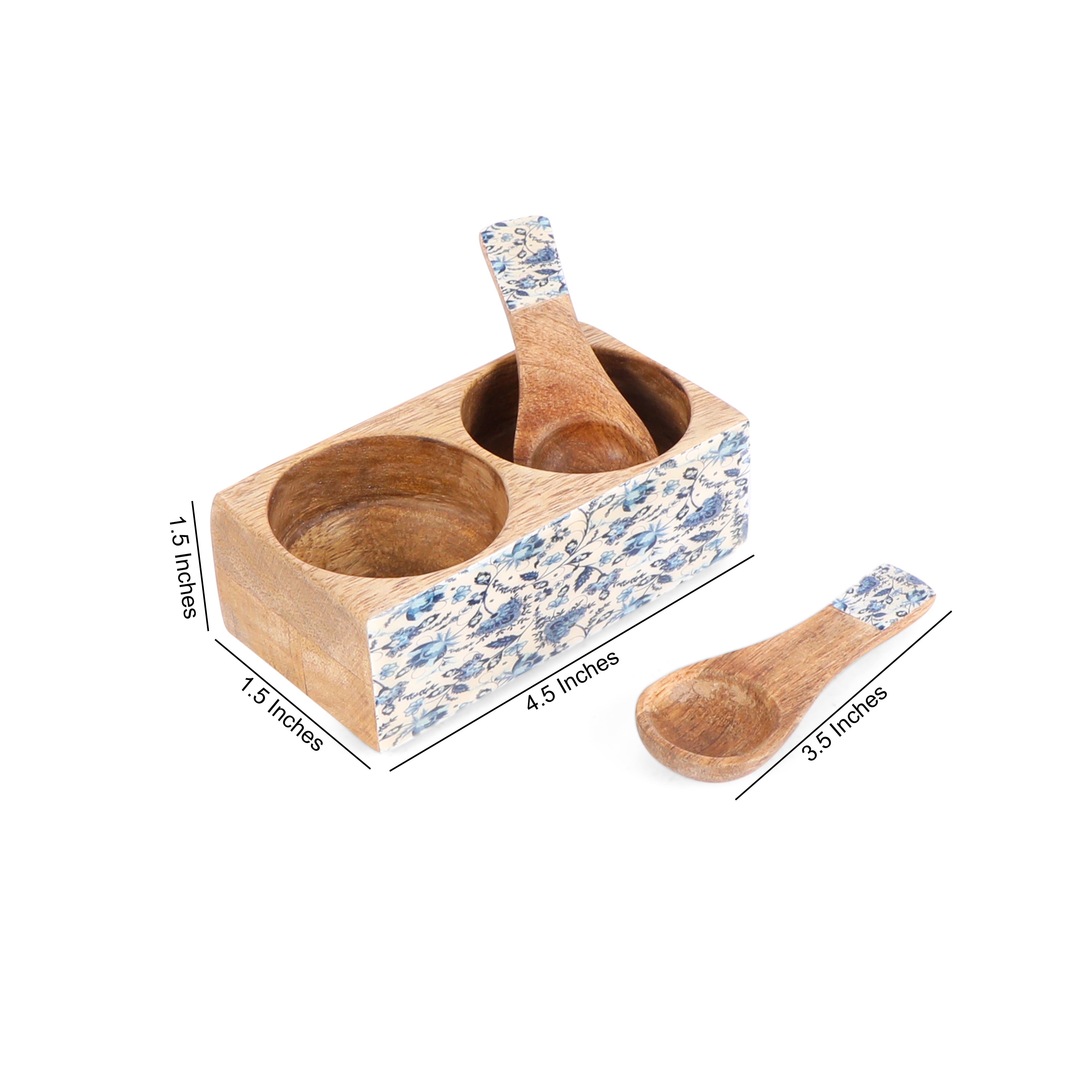 2 Dips Wooden Serving Bowl - Indigo