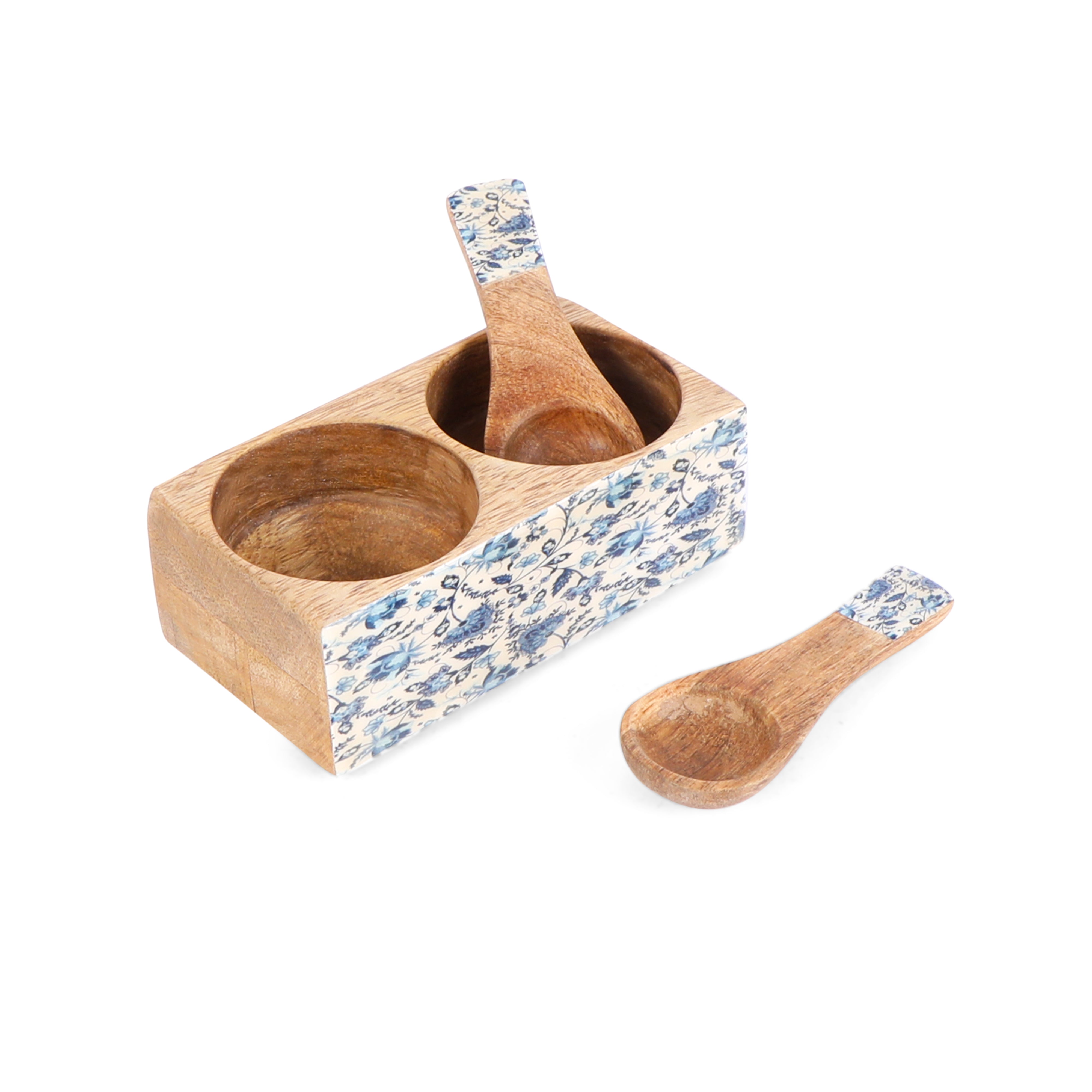 2 Dips Wooden Serving Bowl - Indigo