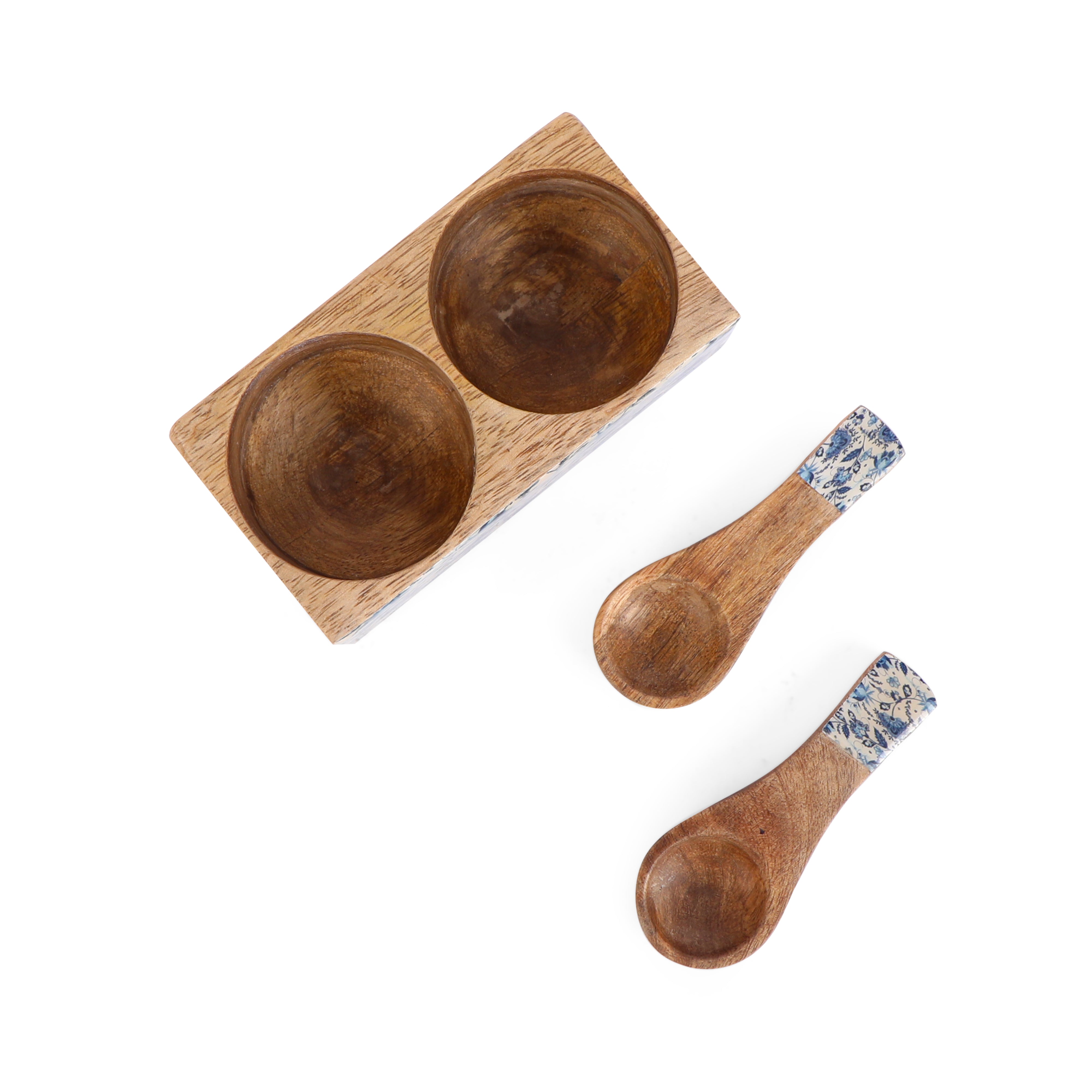 2 Dips Wooden Serving Bowl - Indigo