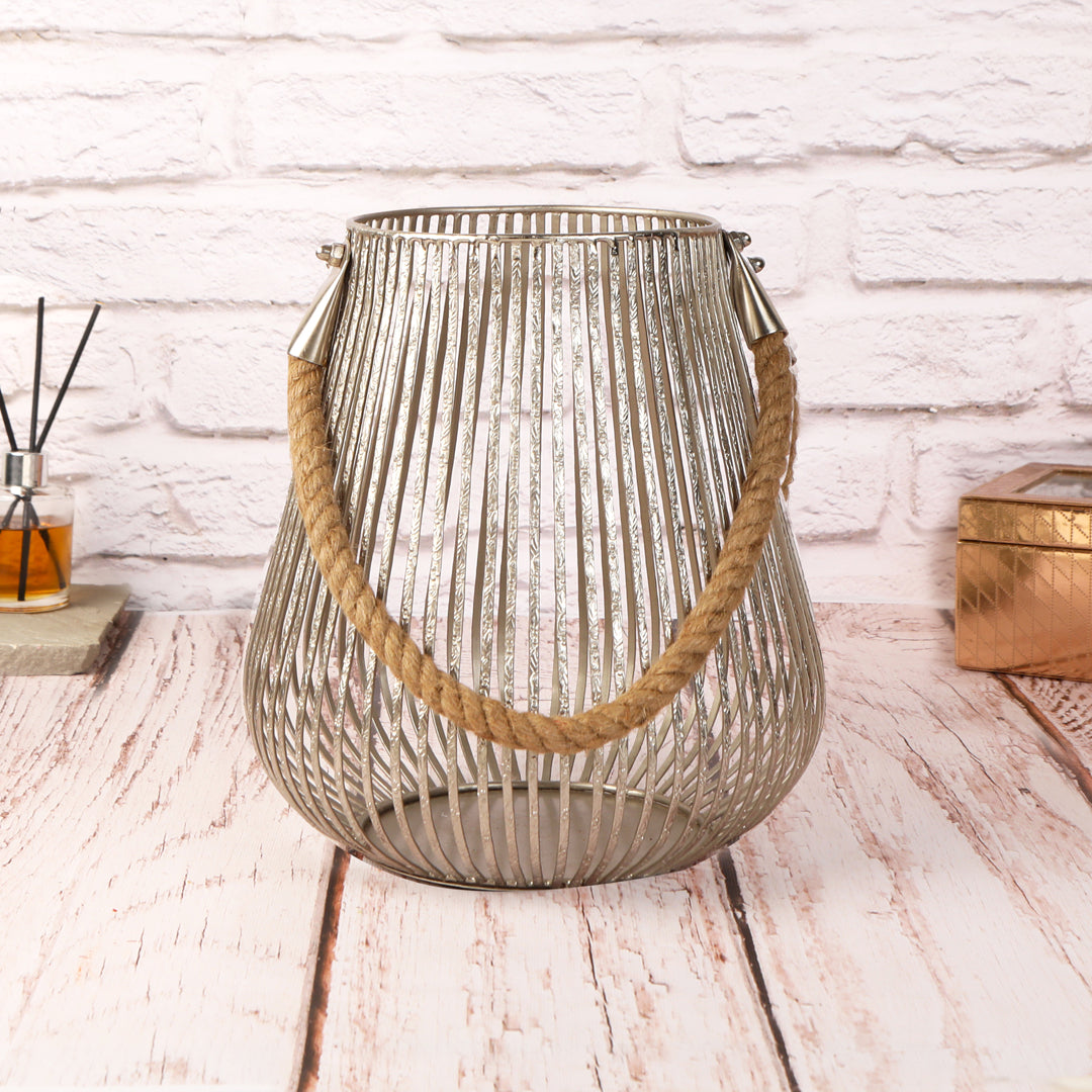 Aluminium Silver With Rope Handle Lantern