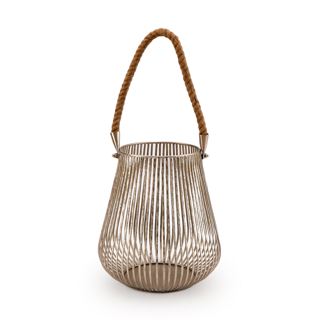 Lantern - Silver With Rope Handle