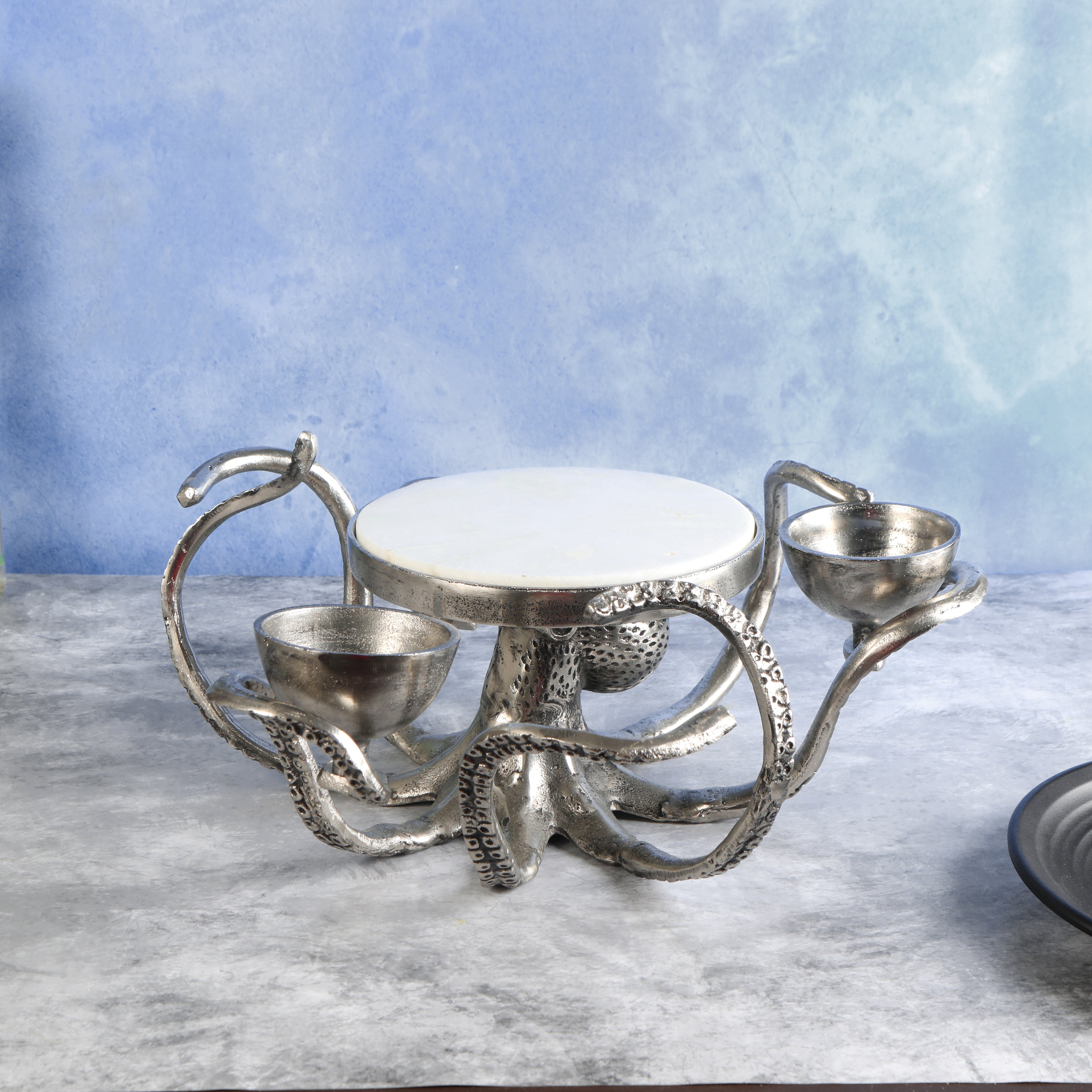 Octopus Range - Aluminium Silver Plated & Marble Cheese Platter