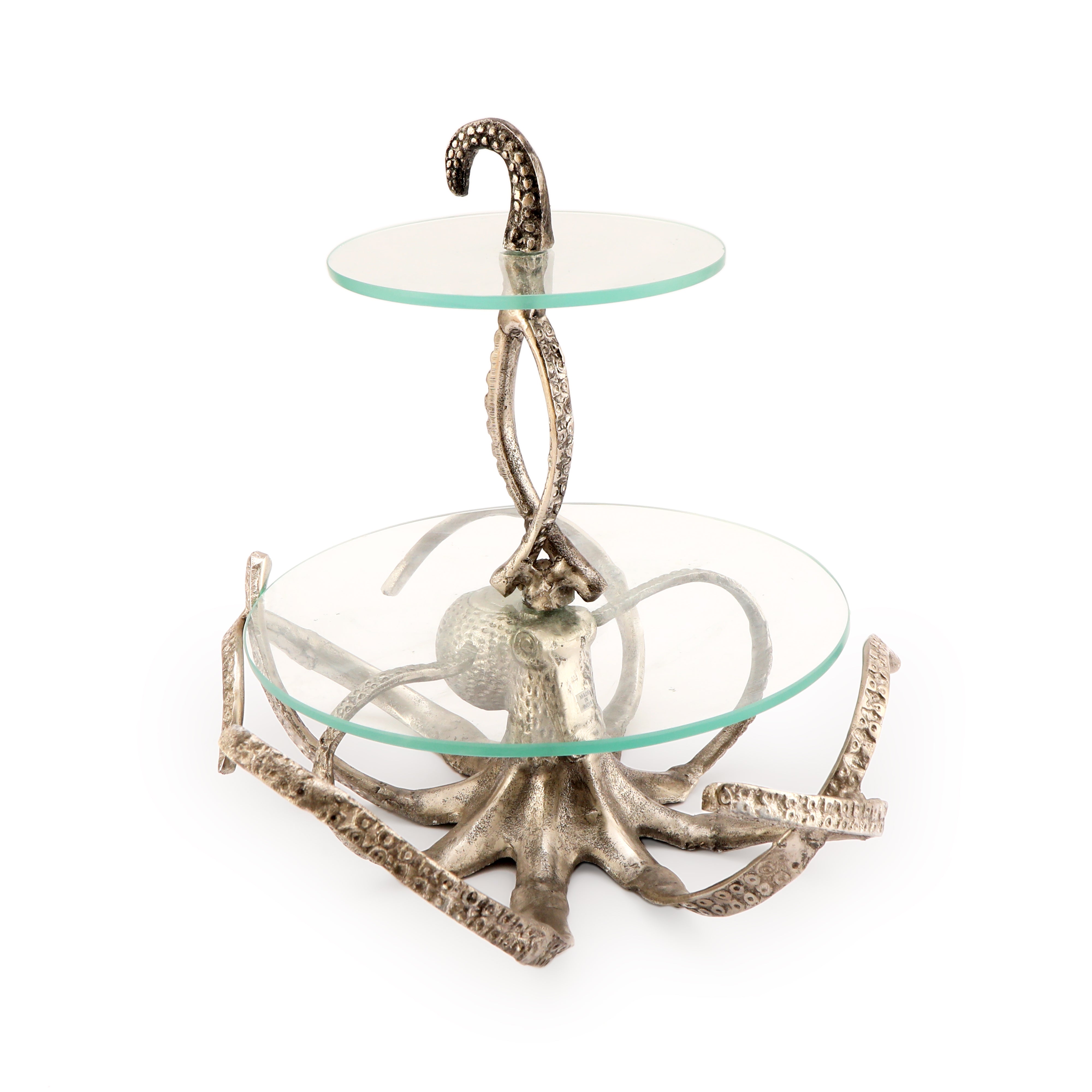 Octopus Range - Aluminium Silver Plated & Glass 2 Tier Platter