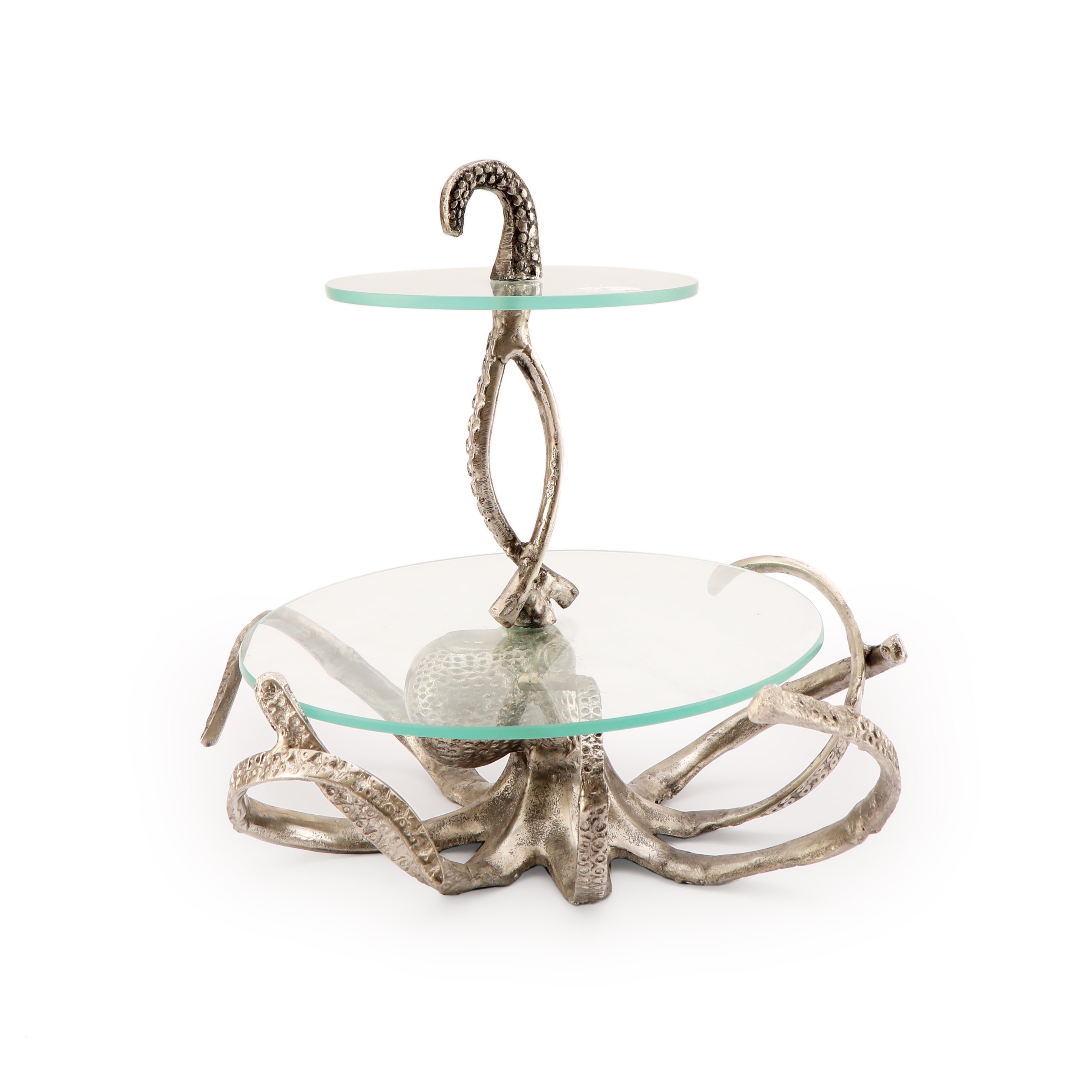 Octopus Range - Aluminium Silver Plated & Glass 2 Tier Platter