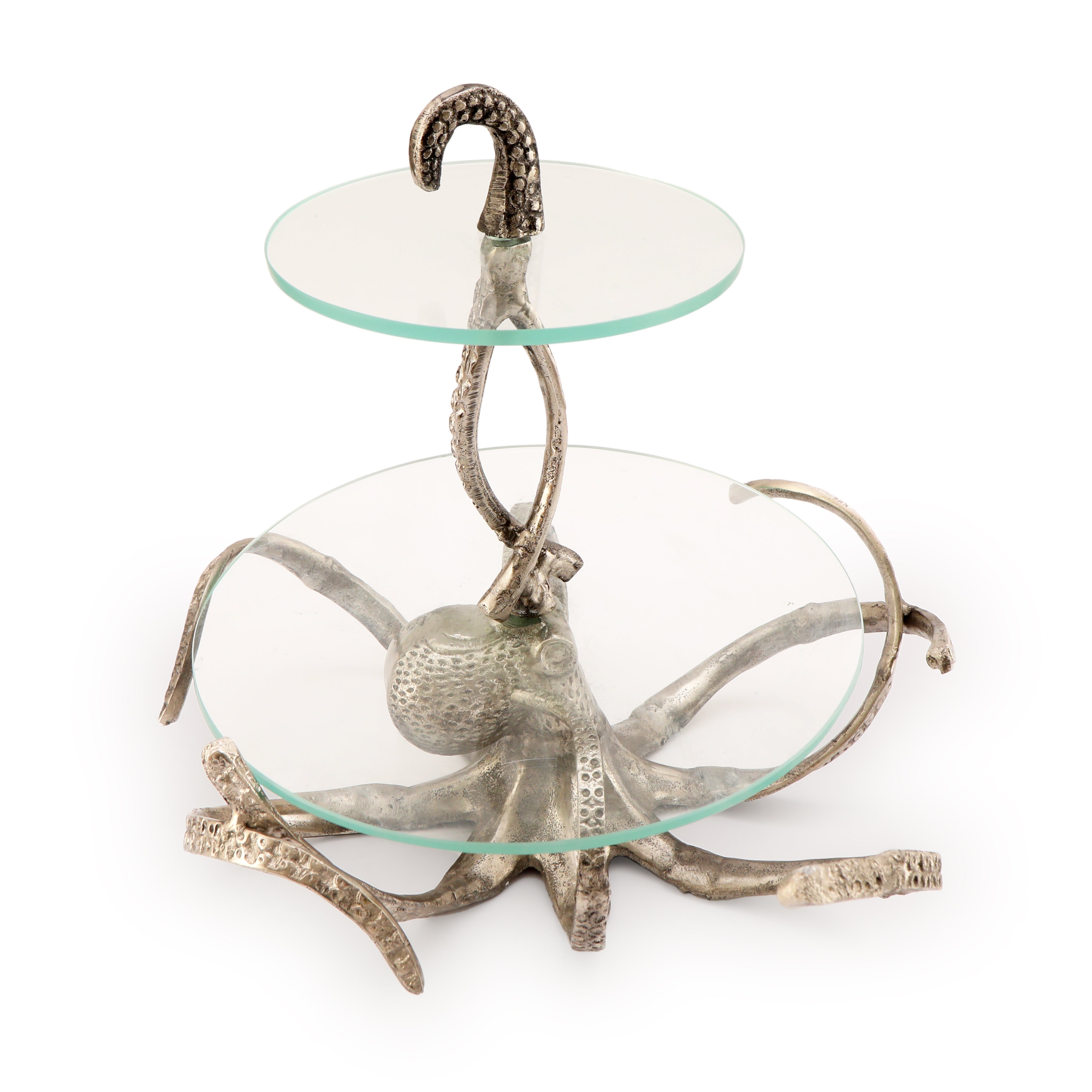 Octopus Range - Aluminium Silver Plated & Glass 2 Tier Platter