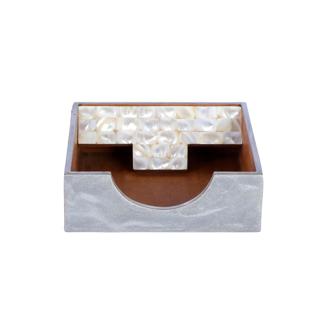Square Tissue Holder - Silver White Mother Of Pearl