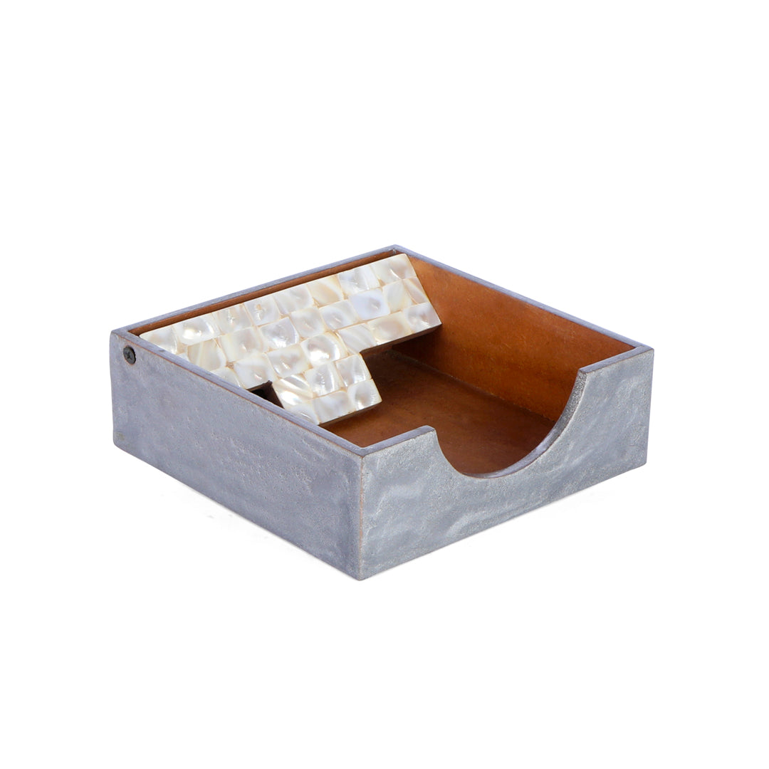 Square Tissue Holder - Silver White Mother Of Pearl