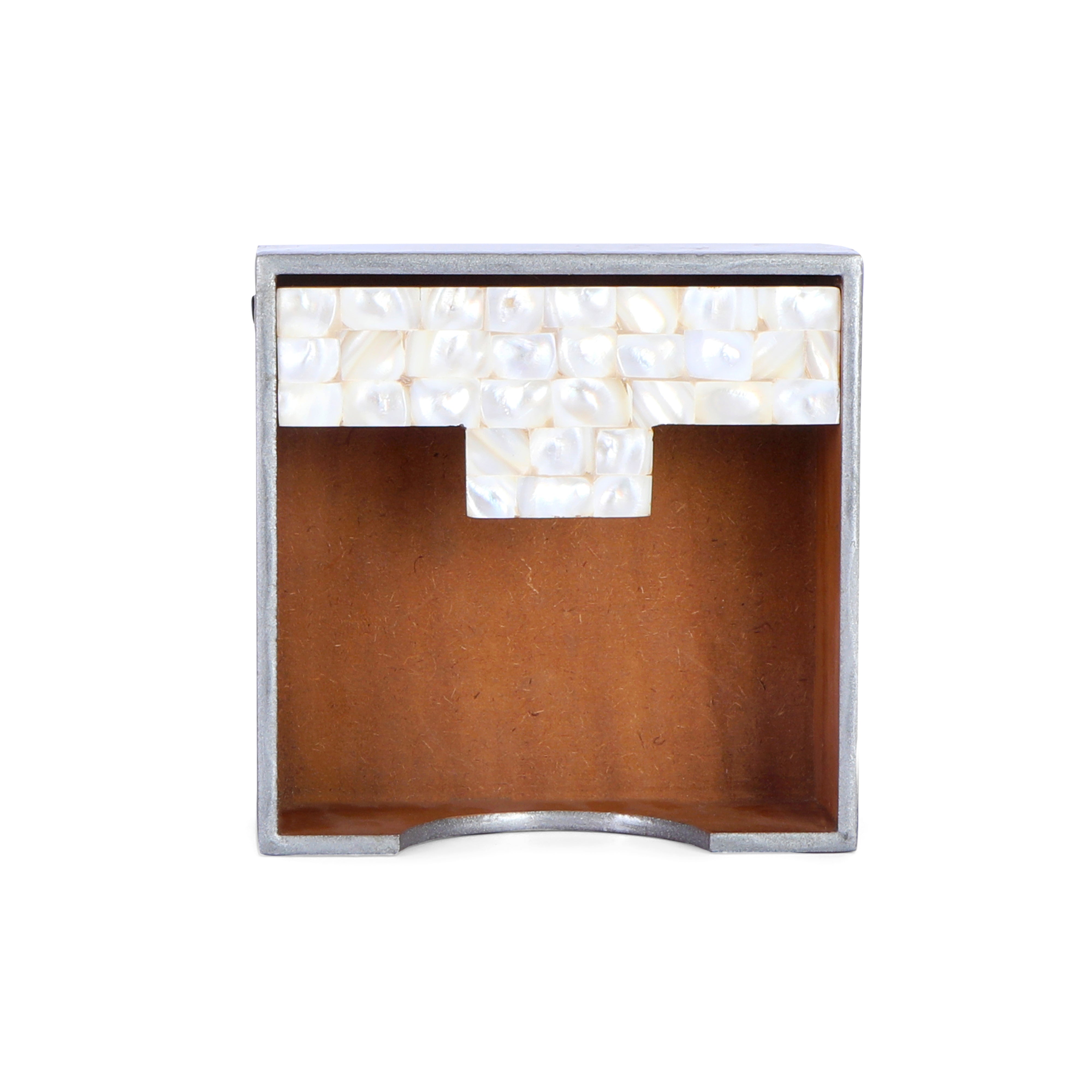 Square Tissue Holder - Silver White Mother Of Pearl