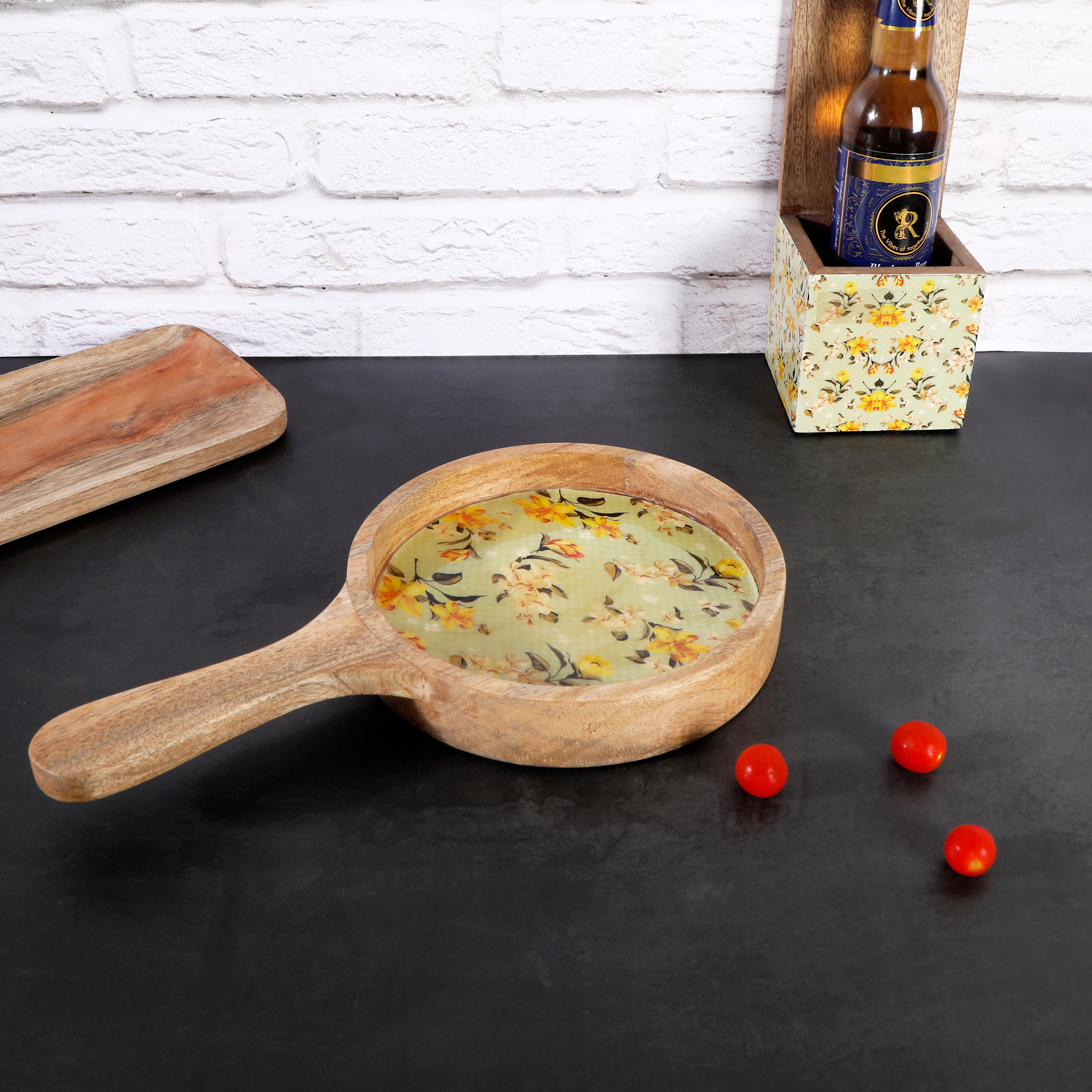 Flamingo Print & Enameled Wooden Pasta Platter