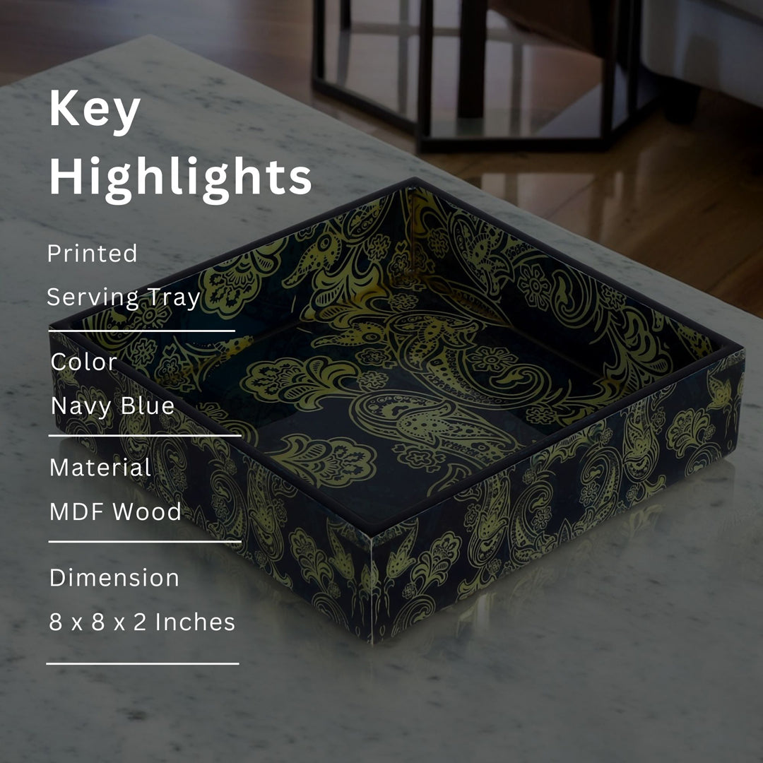 Square Tray - Blue Paisley