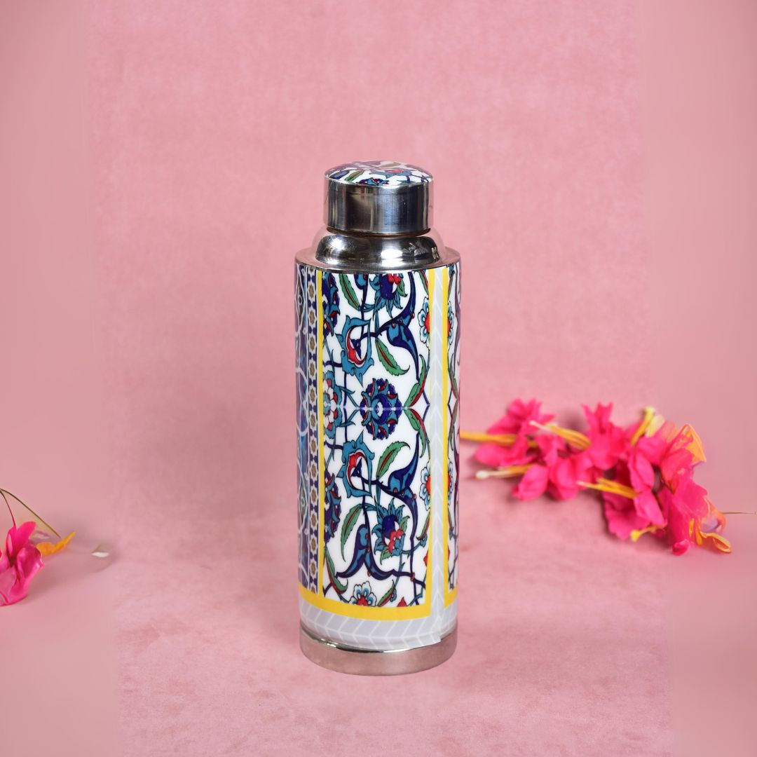 Stainless Steel Copper Insulated Indigo Print & Enamel Bottle Medium - 750 ml