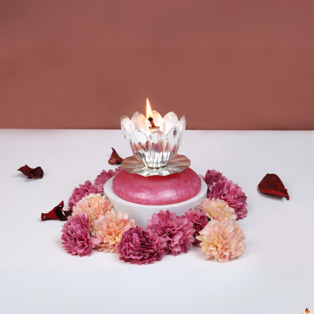 Small Diya With Pink Resin Base