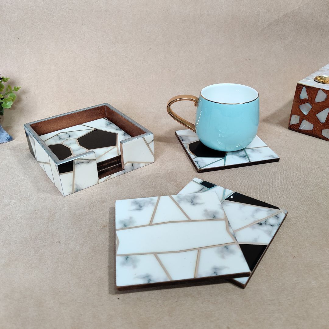 Table Coaster - Grey & White Triangle Set Of 6