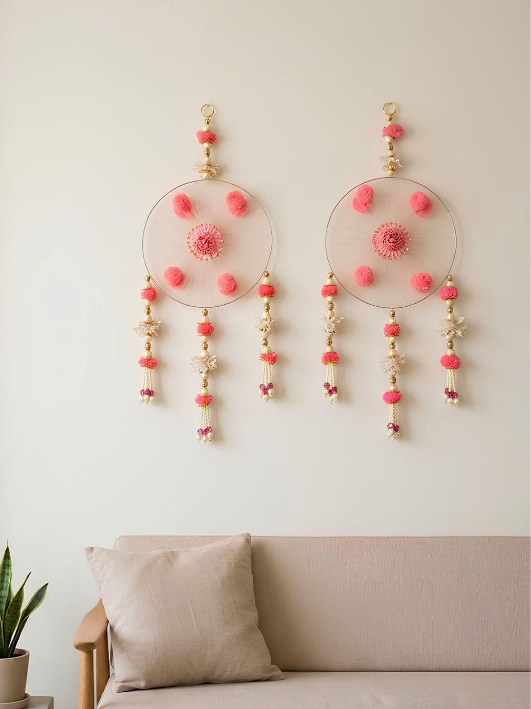 Pink Pom-Pom & Pearl Festive Side Hangings