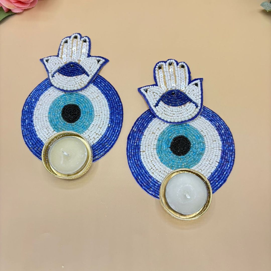 Evil Eye Tea Light Holders Large Blue Set Of 2