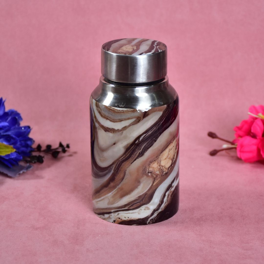 Stainless Steel Brown Marble Bottle - 350ml