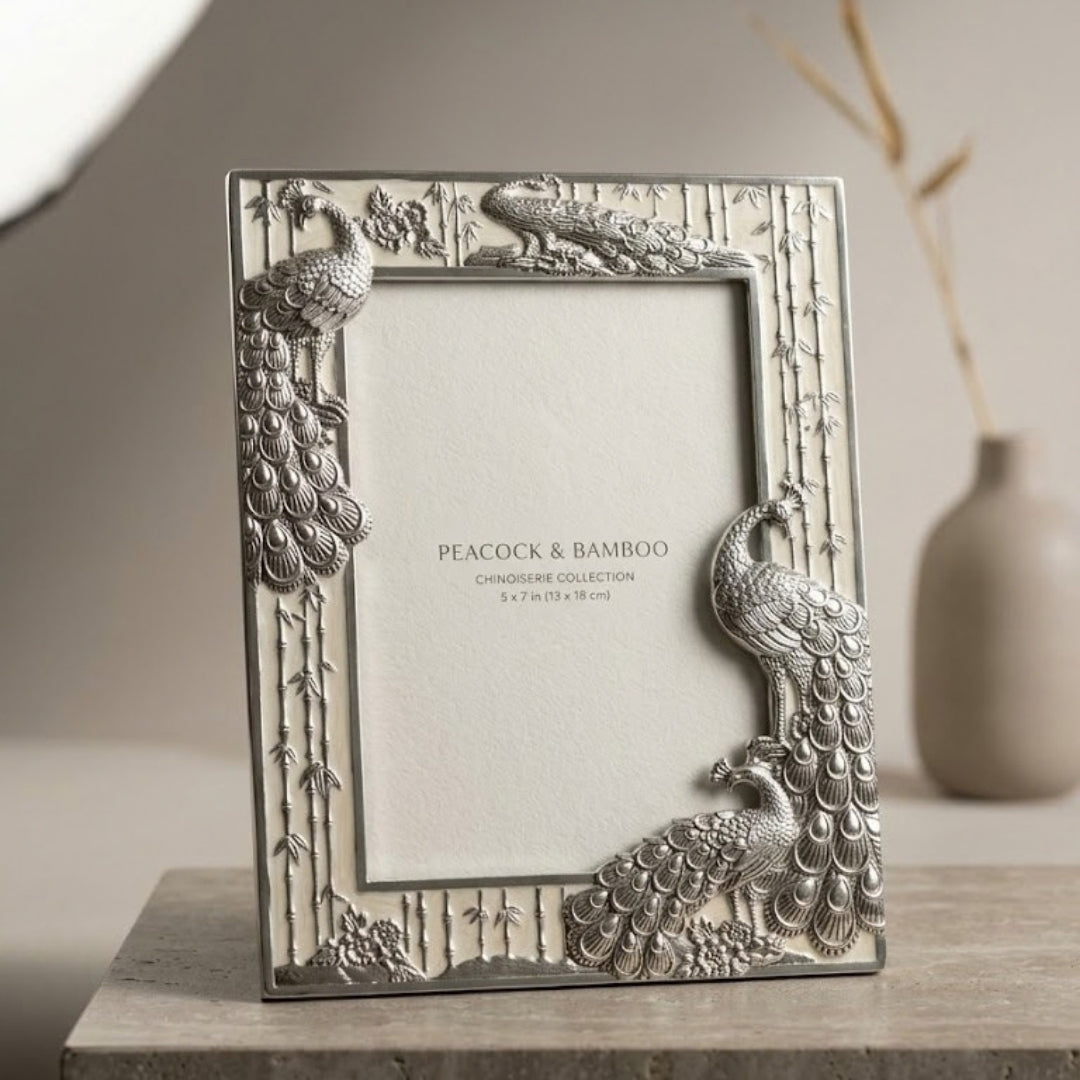 Decorative Silver Peacock Design Photo Frame