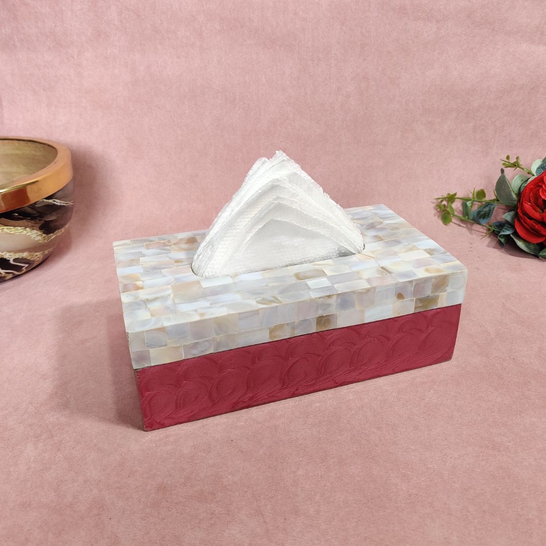 Tissue Box - Dark Pink Mother Of Pearl