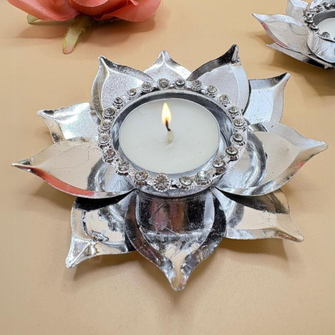 Silver Lotus Tea Light Set Of 6