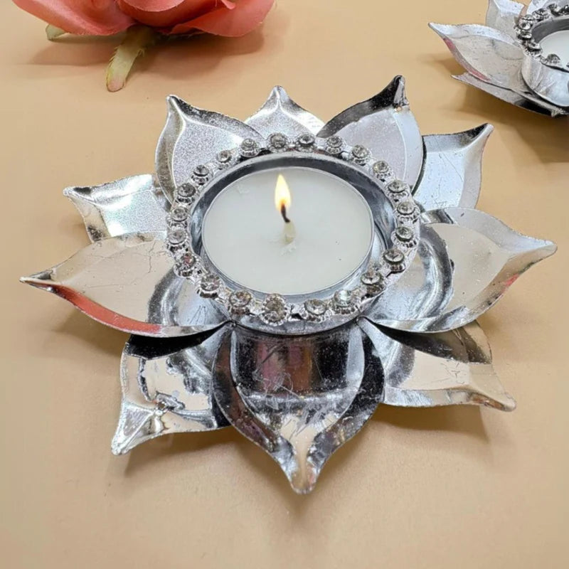 Silver Lotus Tea Light Holder Set Of 6