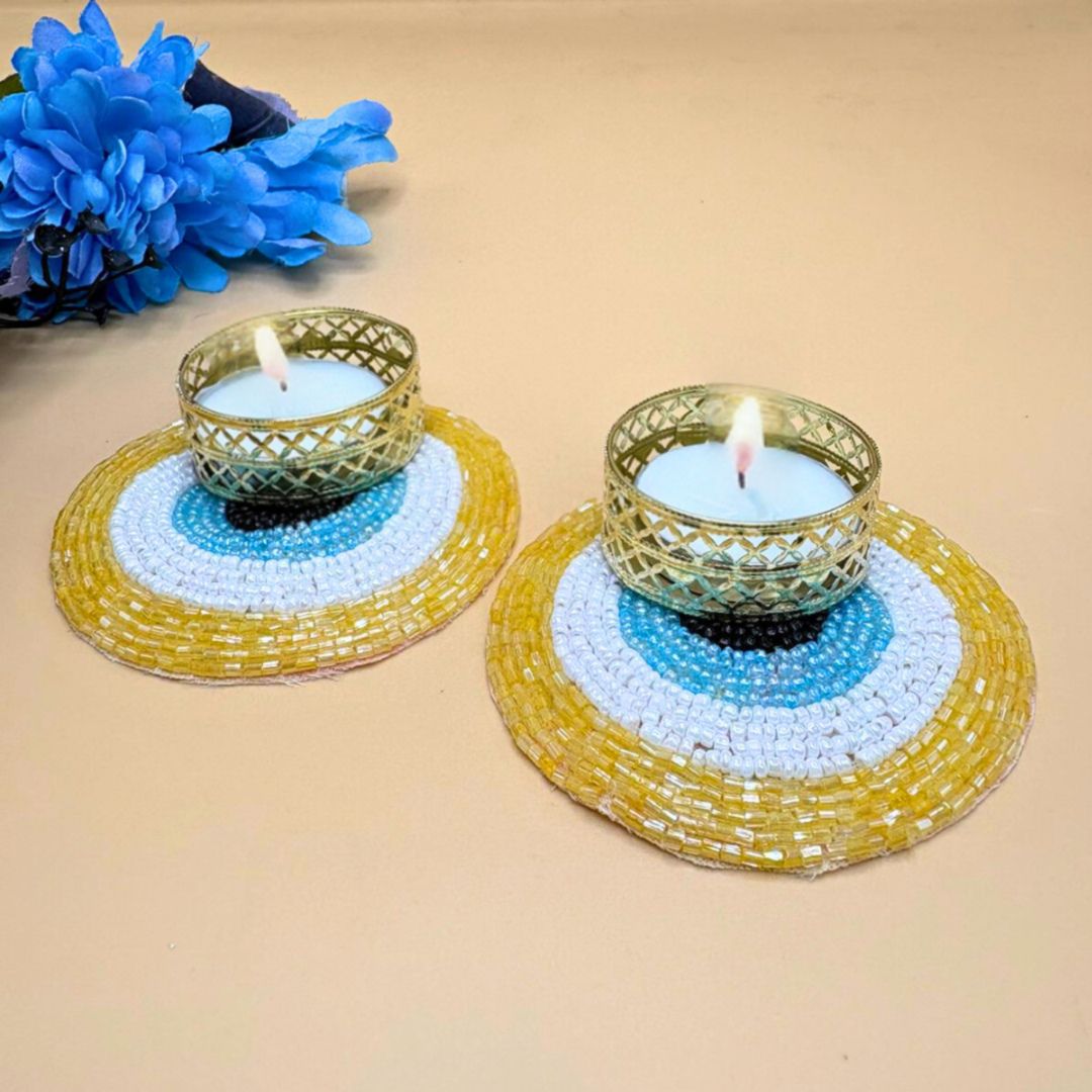 Evil Eye Tea Light Set Of 2 Yellow