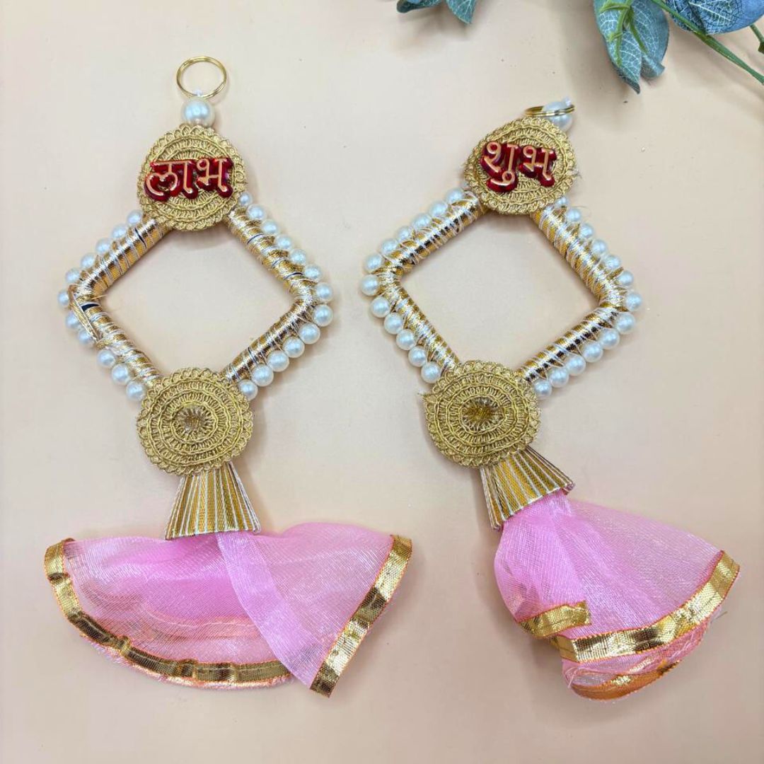 Side Hanging Set Of 2 - Shubh Labh Pink & White