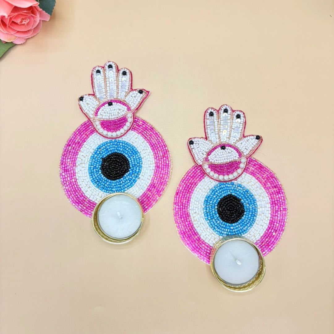 Evil Eye Tea Light Large Pink Set Of 2