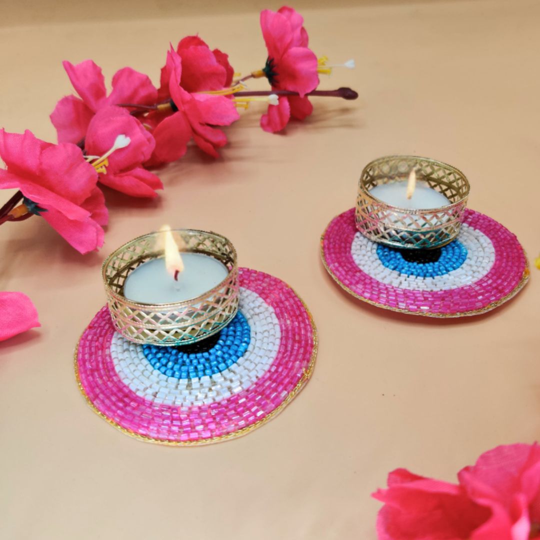 Evil Eye Tea Light Set Of 2 Dark Pink