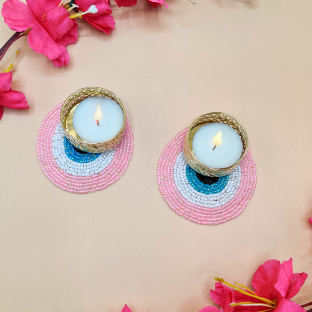 Evil Eye Tea Light Set Of 2 Pink