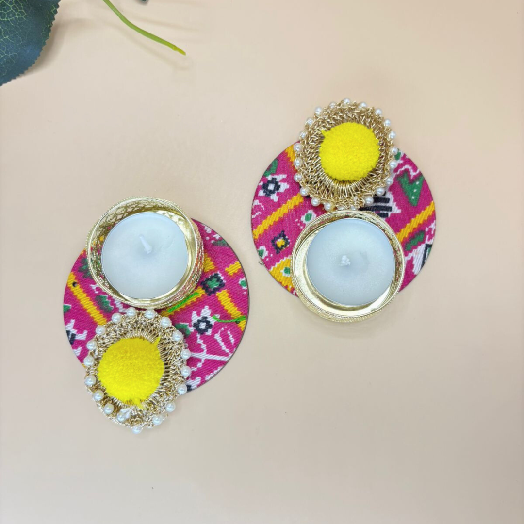 Patola Tea Light Set Of 2 Yellow