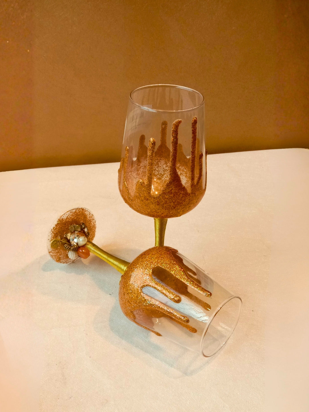 Gold Resin Champagne Filigree Glass Set of 2