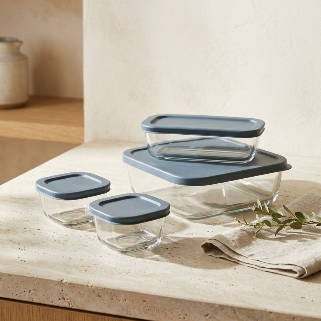 Glass Storage Container Set with Grey Airtight Lids   - set of 4