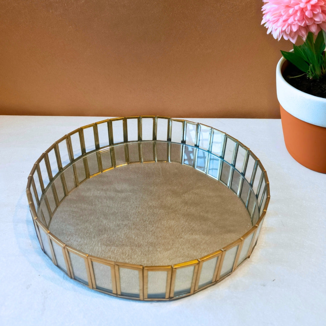 Mirror with gold blocks round tray