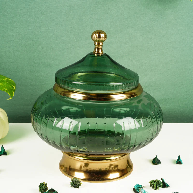 Green Glass Urn Small 9"