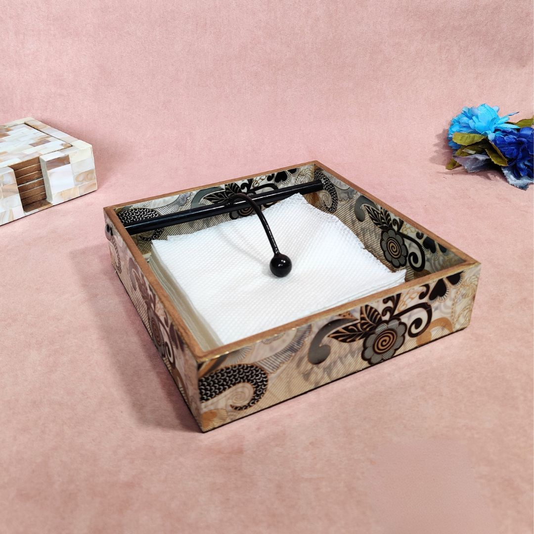 Square Tissue Holder - Grey Peacock Napkin Box