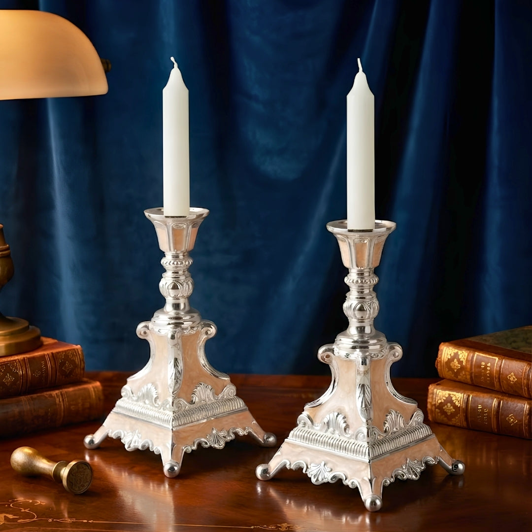 Decorative Silver Plated Candlestick Holders Set of 2