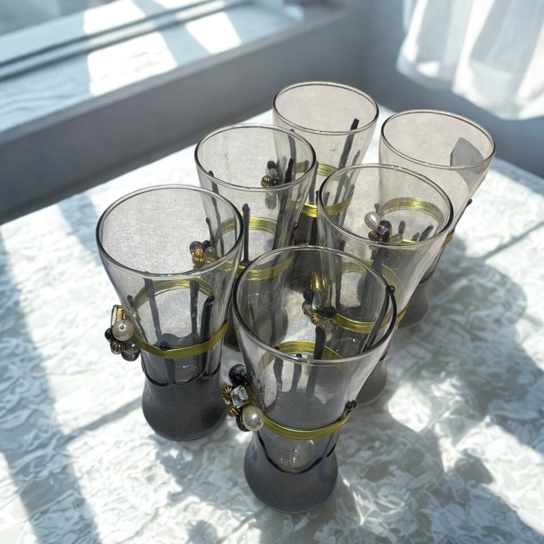 Grey Resin Mocktail Filigree Tall Glass Set of 6