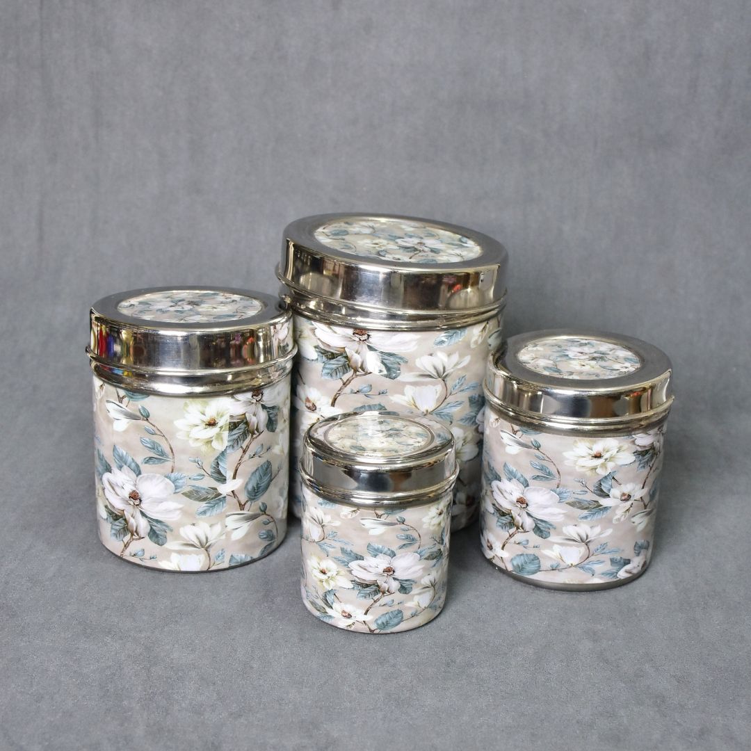 Grey Flower Jar Set Of 4